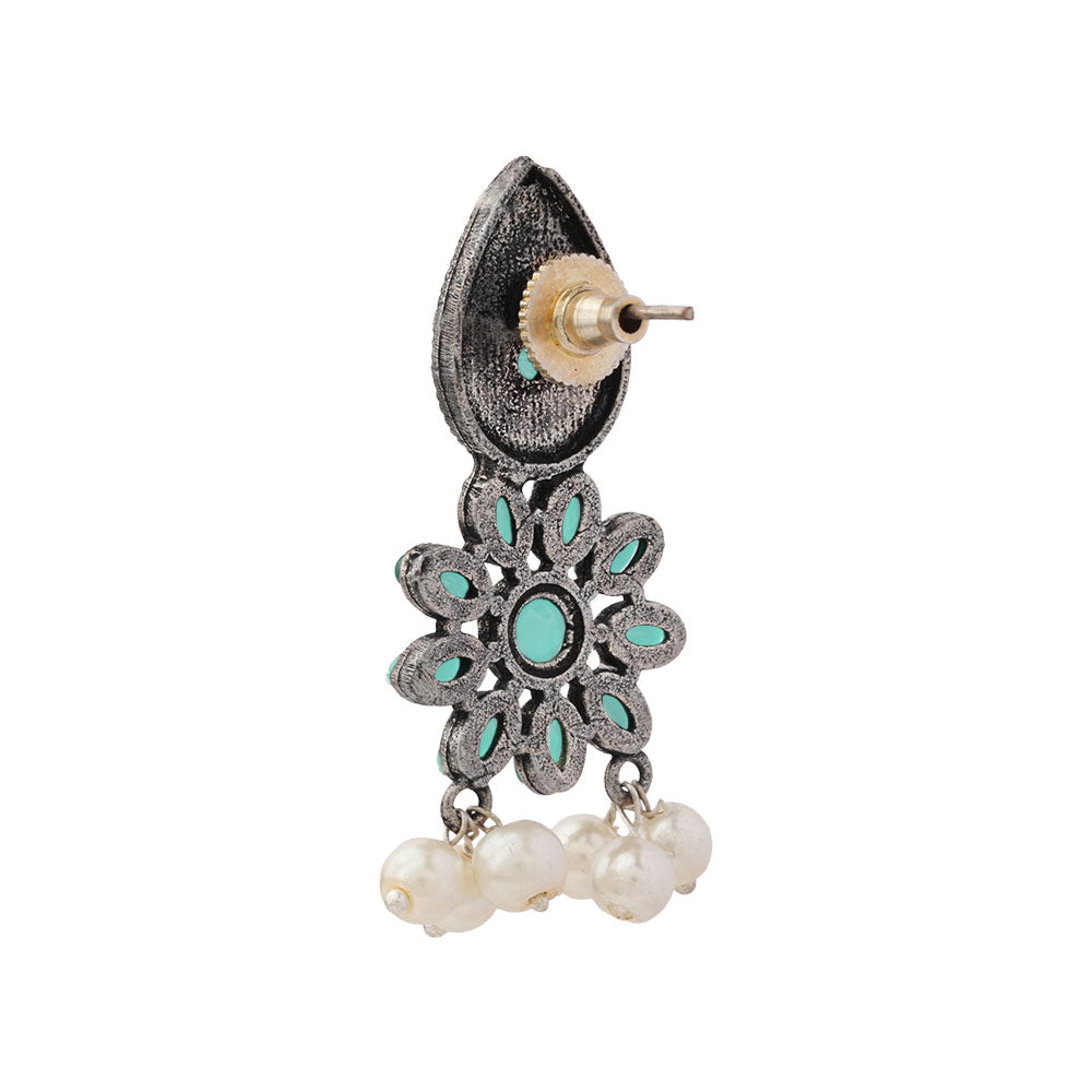 Drew flower pearl stud earrings (Mint)