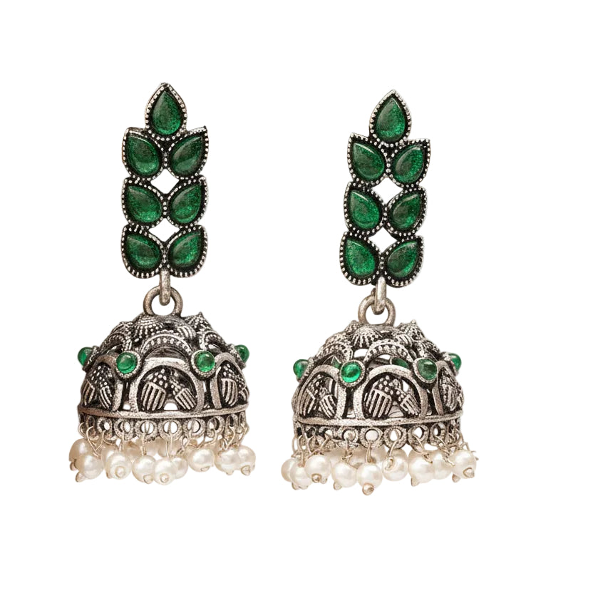 Leaf Cascade jhumki earrings (Green)