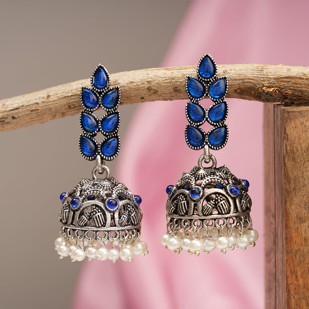 Leaf Cascade jhumki earrings (Blue)