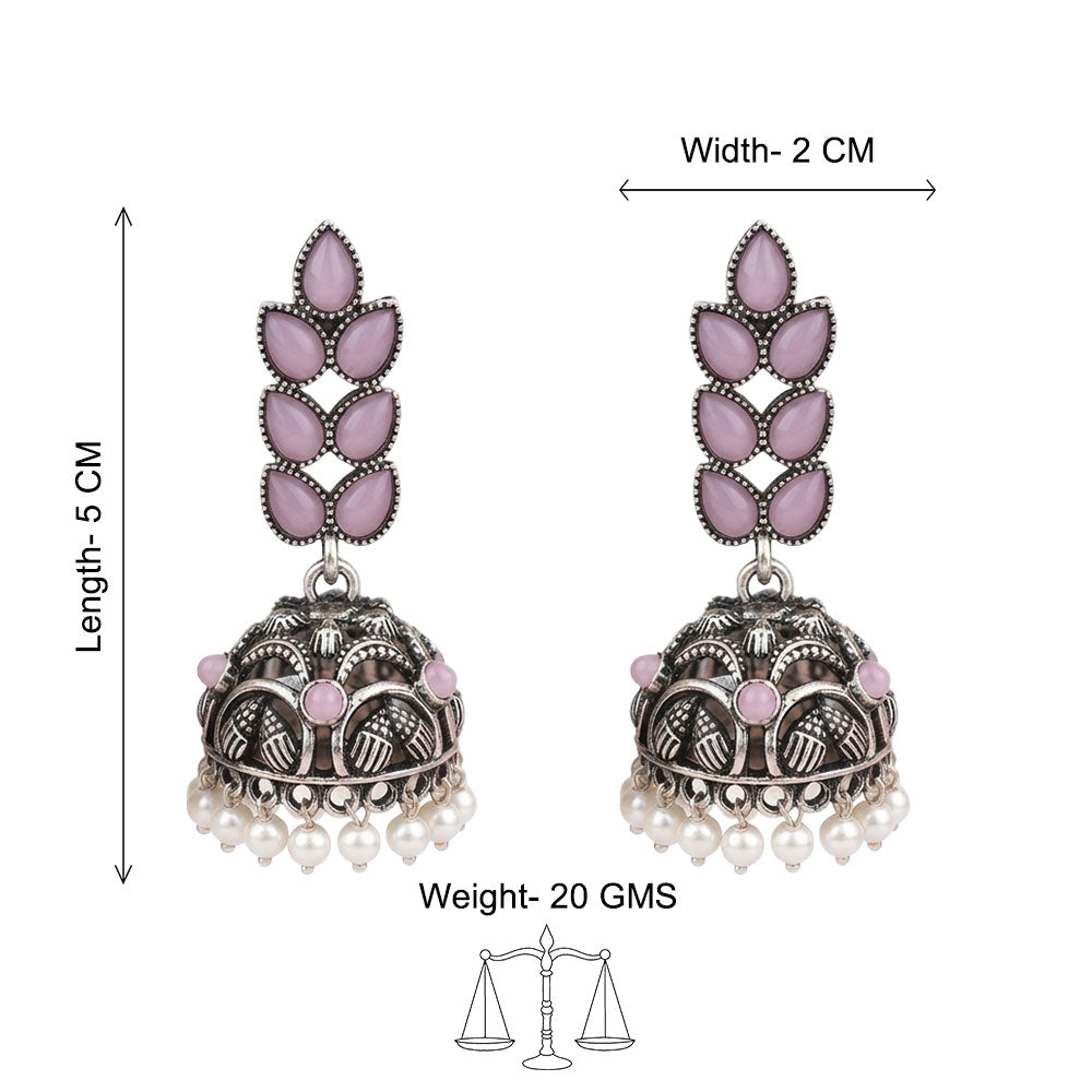 Leaf Cascade jhumki earrings (Baby Pink)