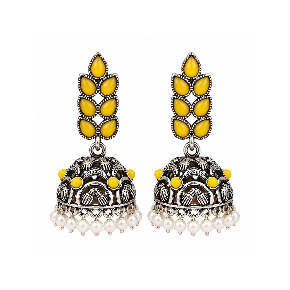 Leaf Cascade jhumki earrings (Yellow)