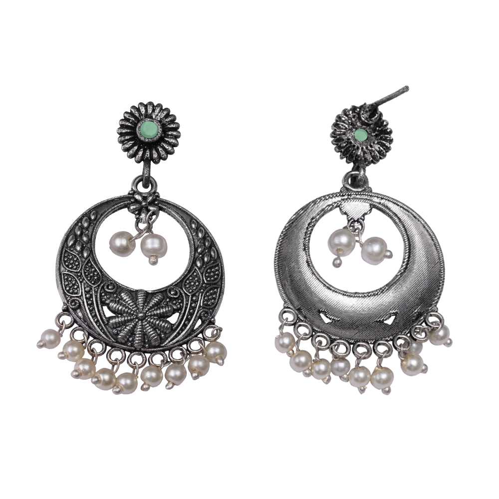 Graceful fall pearl dangler earrings (Pista)