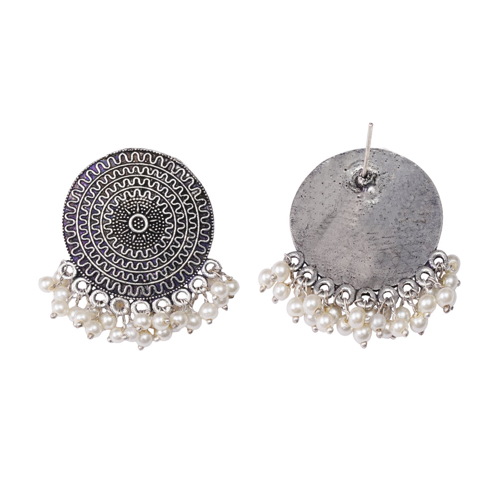 Echoing circle pearl stud earrings (Silver)