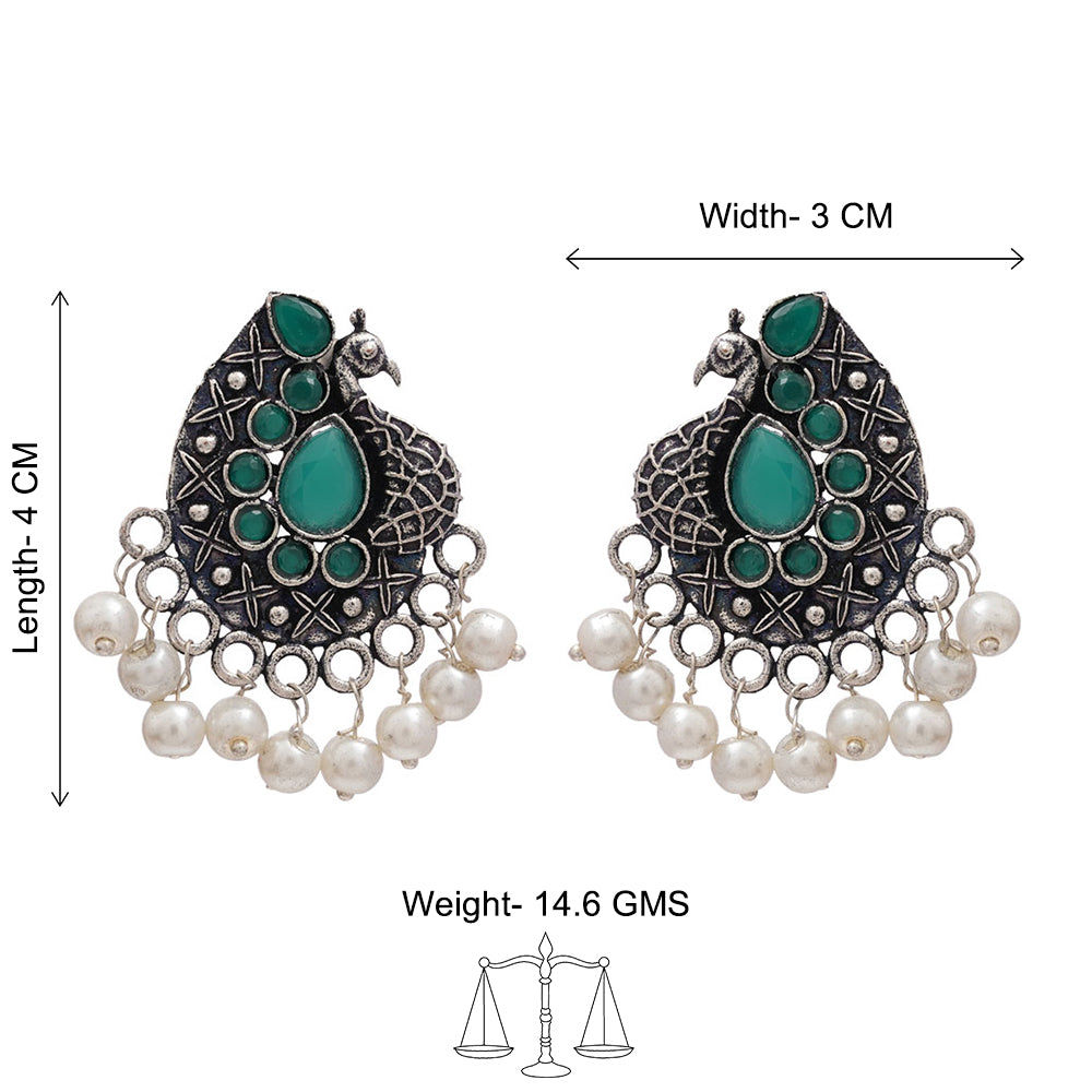 Peacock gem oxdized stud earrings (Green)