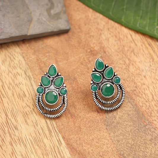 Aqua crown stone stud earrings (Green)