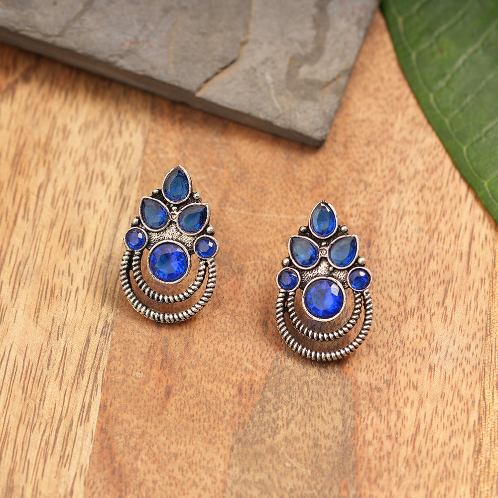 Aqua crown stone stud earrings (Blue)