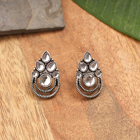 Aqua crown stone stud earrings (White)