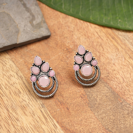 Aqua crown stone stud earrings (Baby Pink)