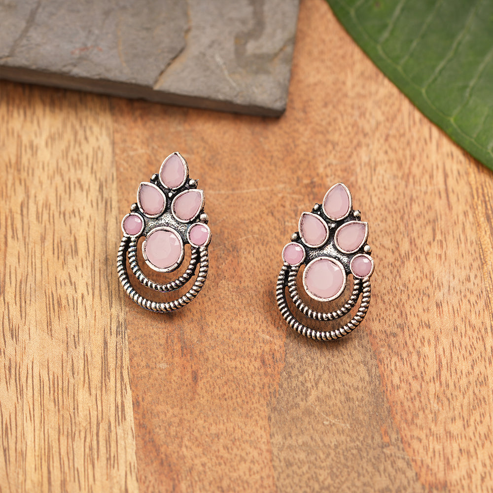 Aqua crown stone stud earrings (Baby Pink)