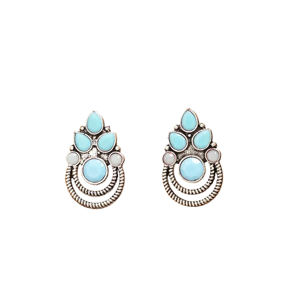 Aqua crown stone stud earrings (Sky Blue)