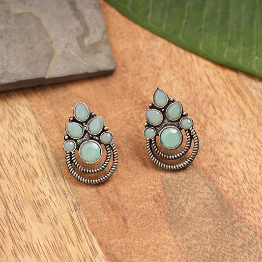 Aqua crown stone stud earrings (Mint)
