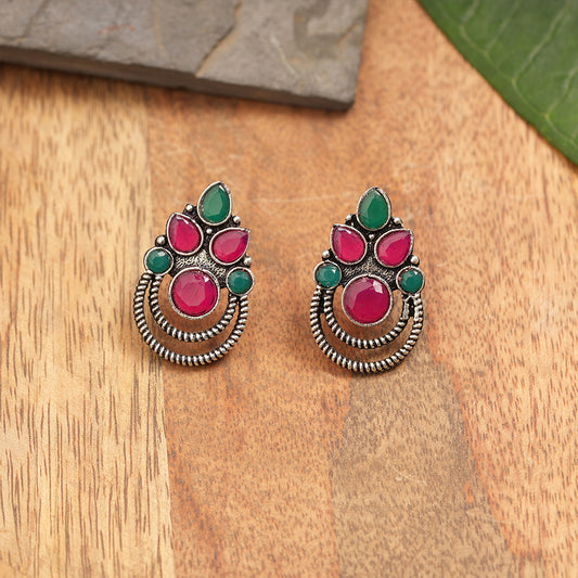 Aqua crown stone stud earrings (Multicolored)