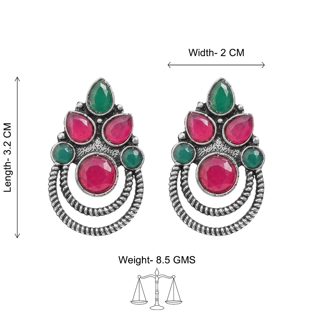 Aqua crown stone stud earrings (Multicolored)