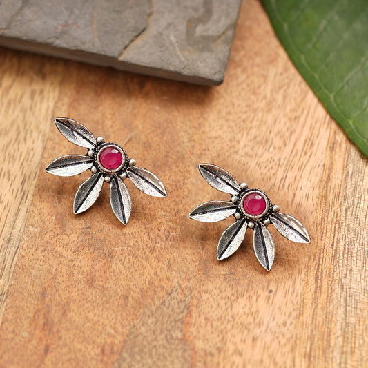 Crescent Bloom Oxidised Studs - Red