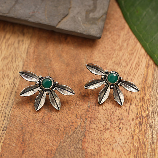 Crescent Bloom Oxidised Studs - Green
