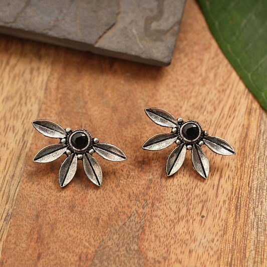 Crescent Bloom Oxidised Studs - Black