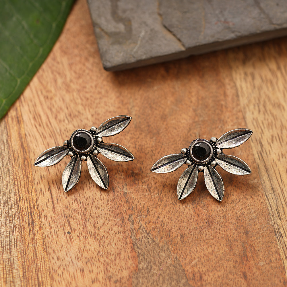Crescent Bloom Oxidised Studs - Black