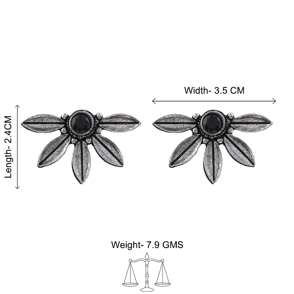 Crescent Bloom Oxidised Studs - Black