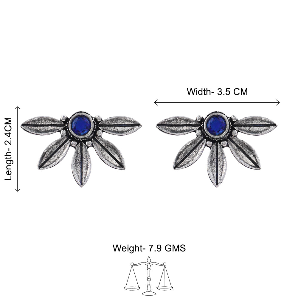 Crescent Bloom Oxidised Studs - Blue