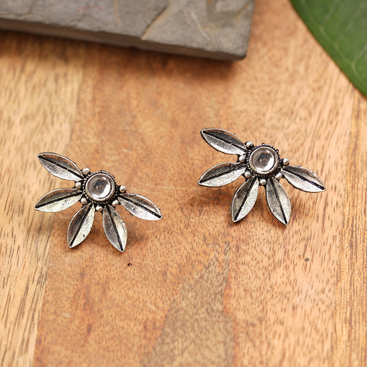Crescent Bloom Oxidised Studs - White