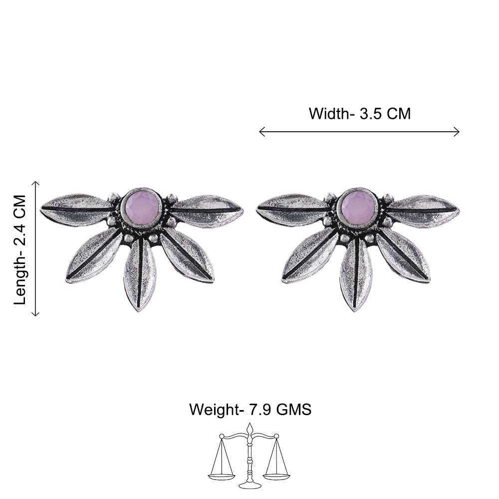 Crescent Bloom Oxidised Studs - Baby Pink