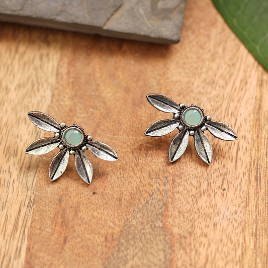 Crescent Bloom Oxidised Studs - Mint