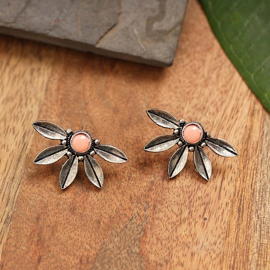 Crescent Bloom Oxidised Studs - Light Orange