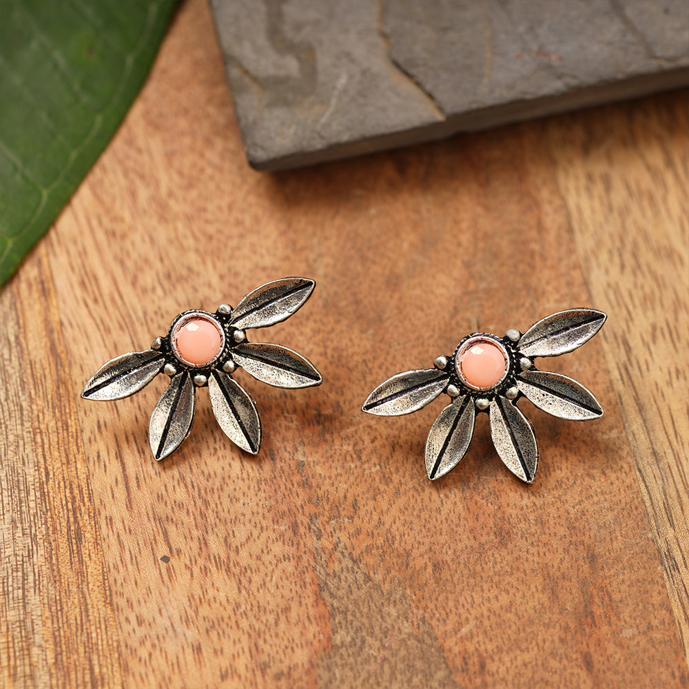 Crescent Bloom Oxidised Studs - Light Orange