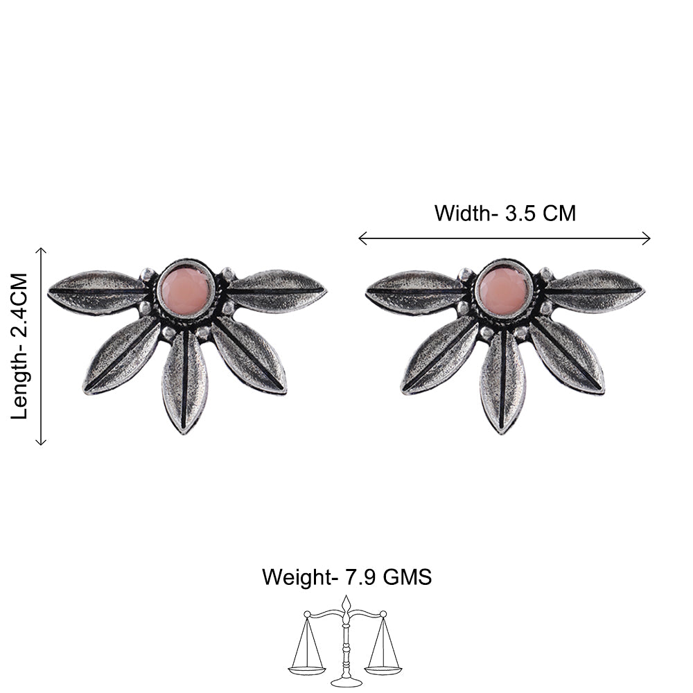 Crescent Bloom Oxidised Studs - Light Orange