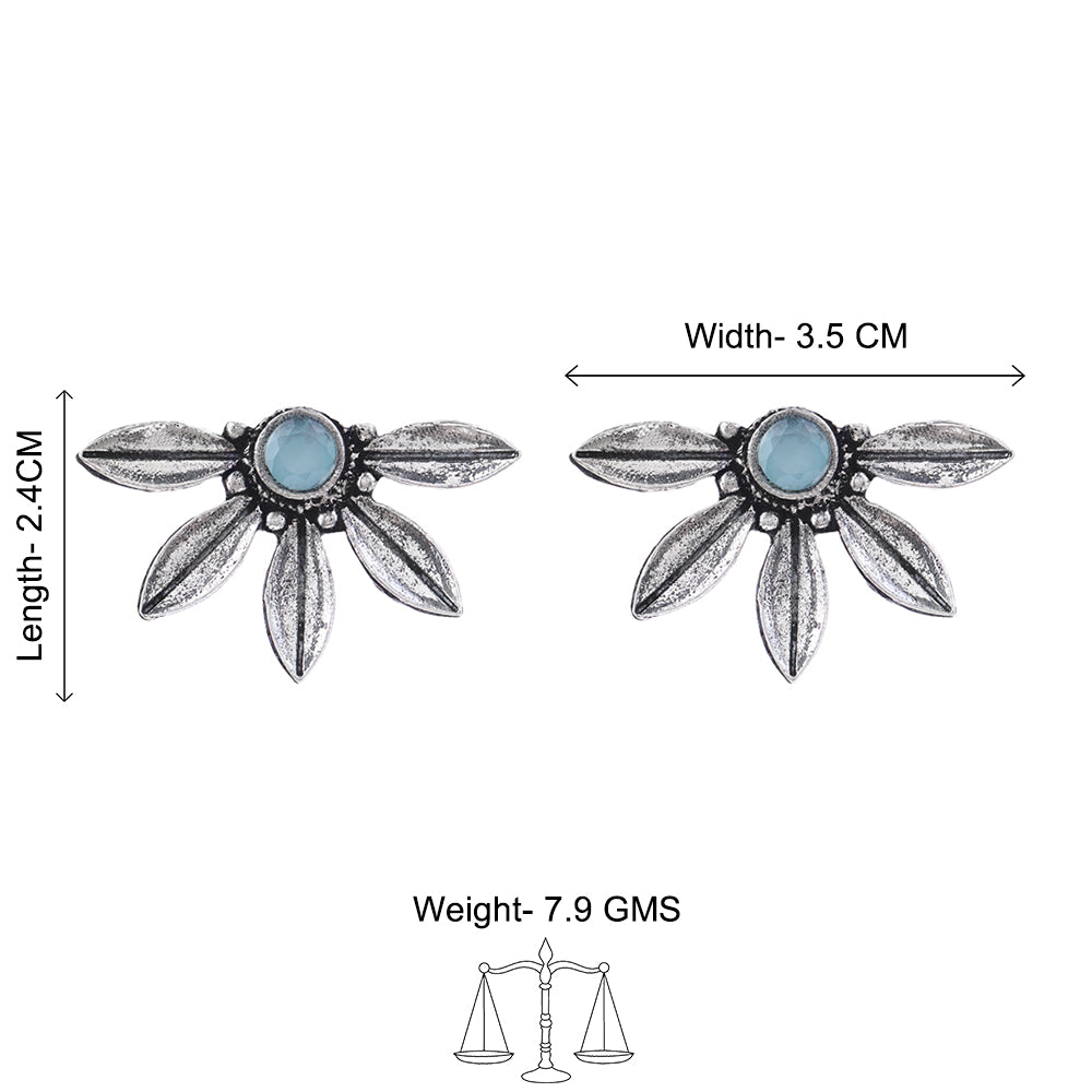 Crescent Bloom Oxidised Studs - Mint