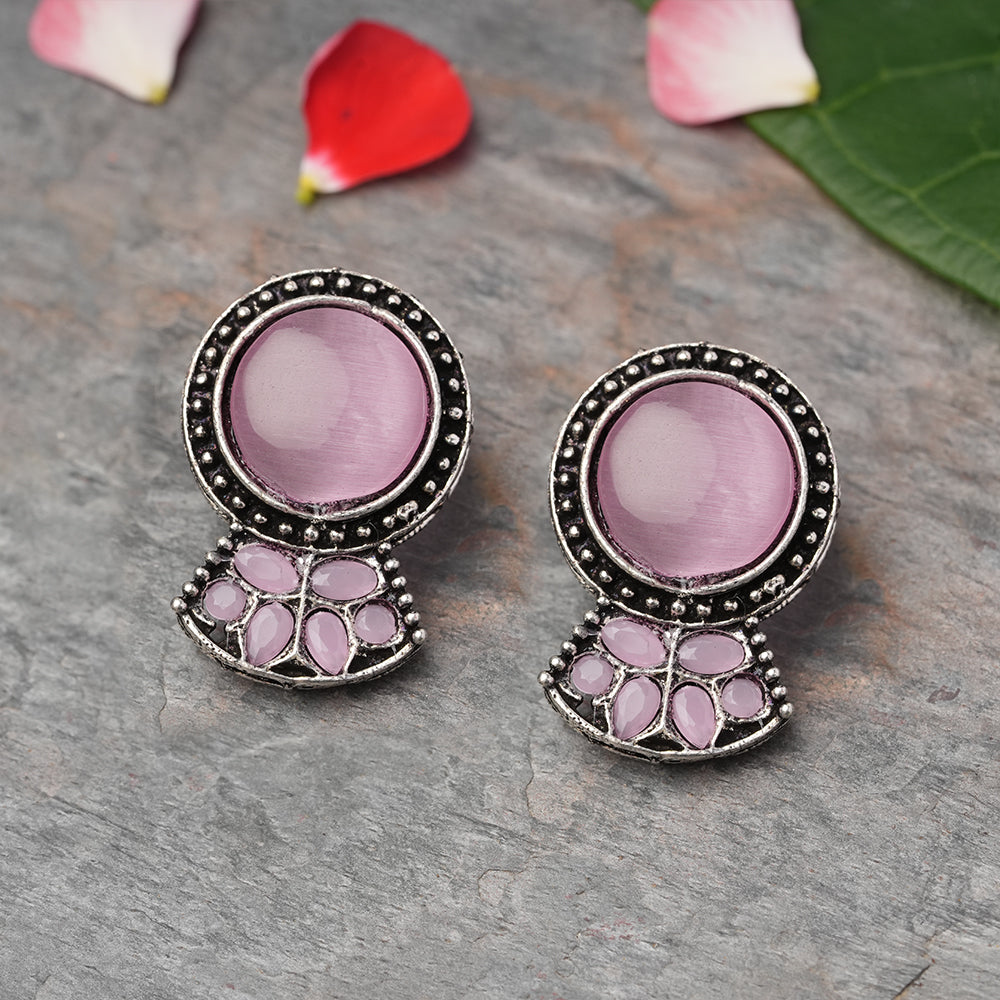 Lustre oxidised stud earrings (Baby Pink)