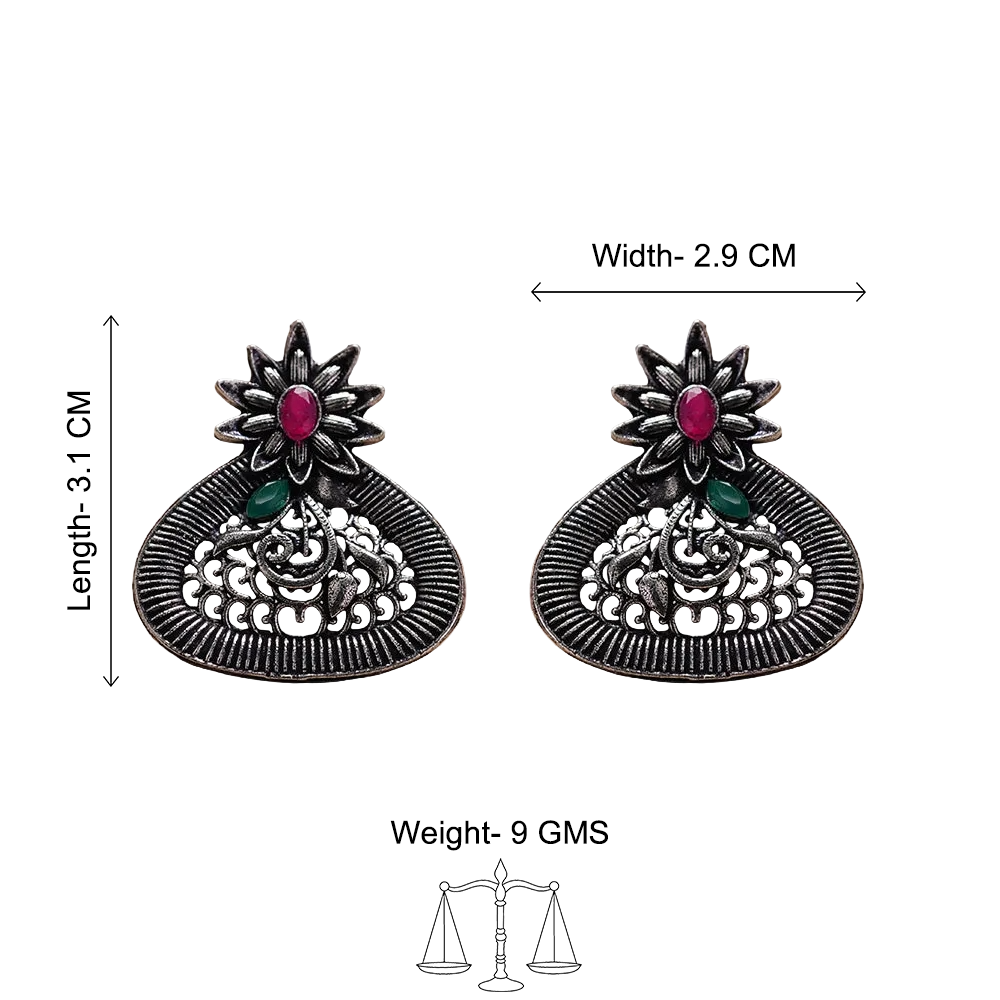 Glint stone studded stud earrings (Multicolored)