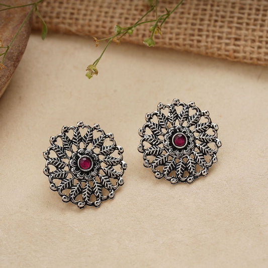Wildflower oxidised stud earrings (Red)