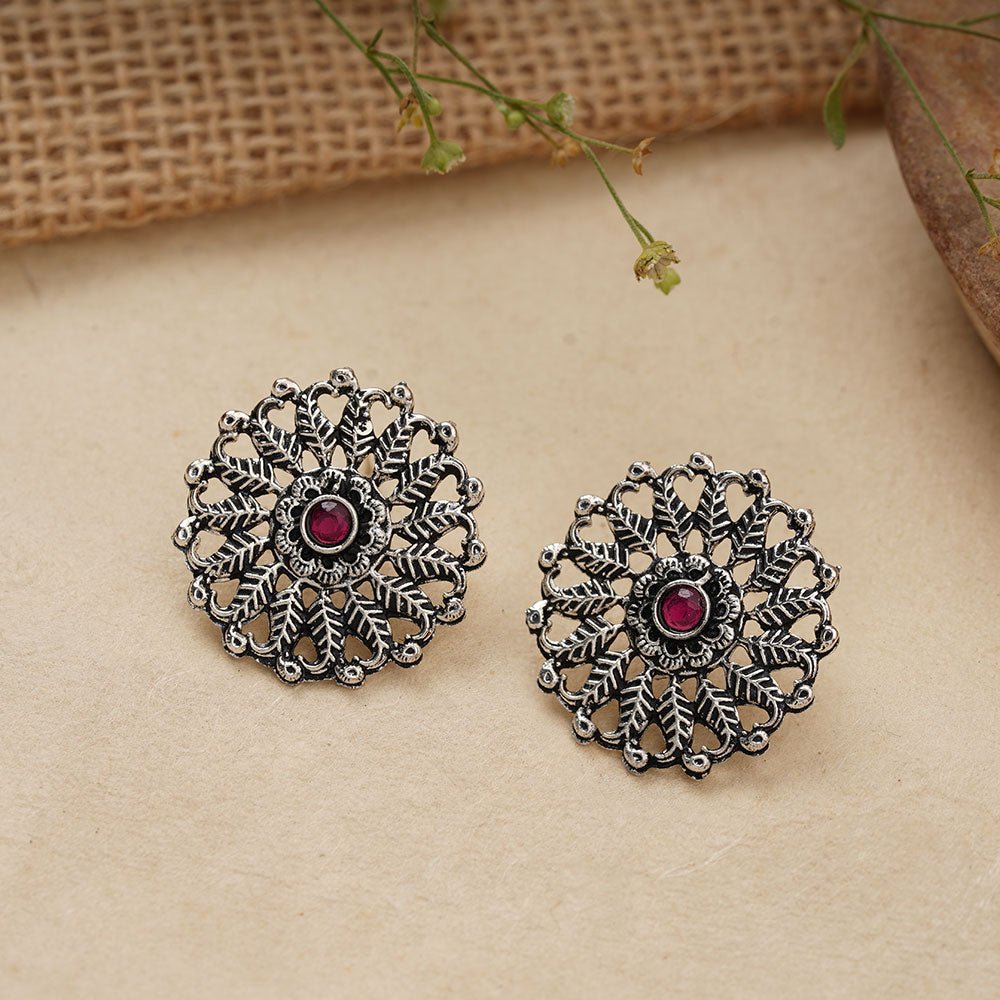 Wildflower oxidised stud earrings (Red)