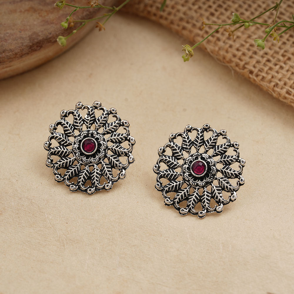 Wildflower oxidised stud earrings (Red)