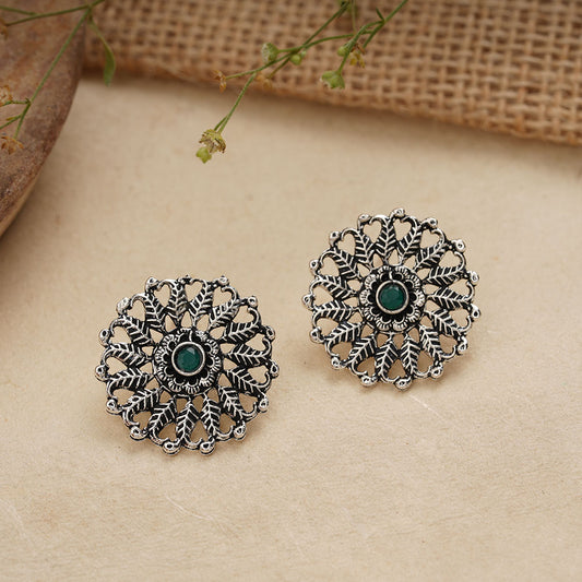 Wildflower oxidised stud earrings (Green)
