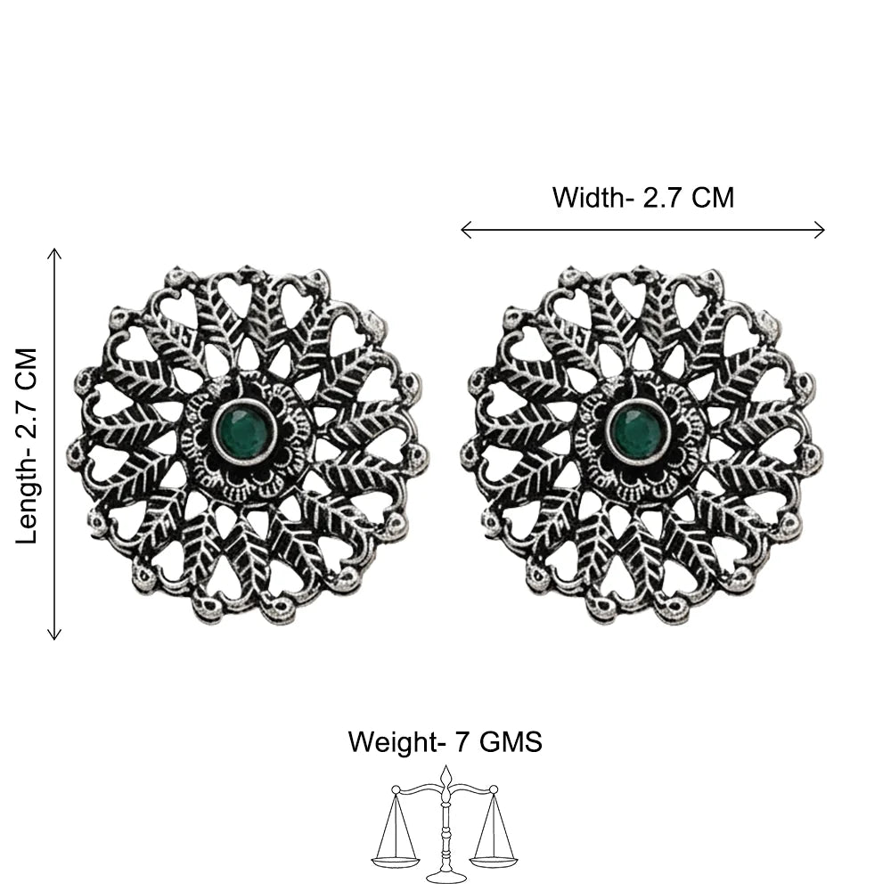 Peacock glow stone studded dangler & Wildflower oxidised stud Combo set