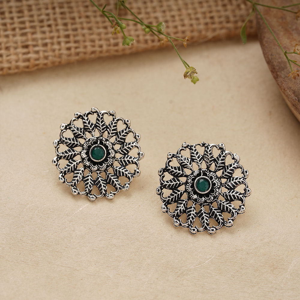 Wildflower oxidised stud earrings (Green)