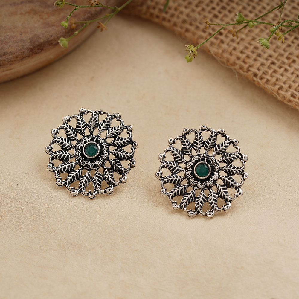 Wildflower oxidised stud earrings (Green)