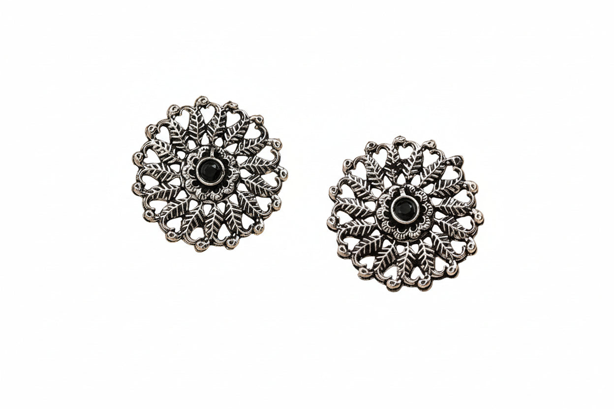 Wildflower oxidised stud earrings (Black)