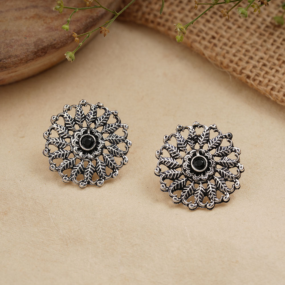 Wildflower oxidised stud earrings (Black)