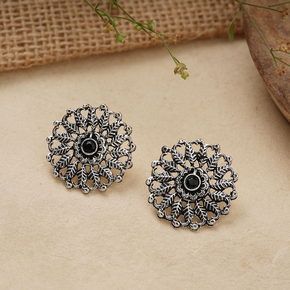 Wildflower oxidised stud earrings (Black)