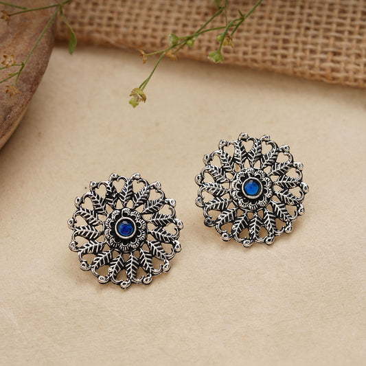 Wildflower oxidised stud earrings (Blue)