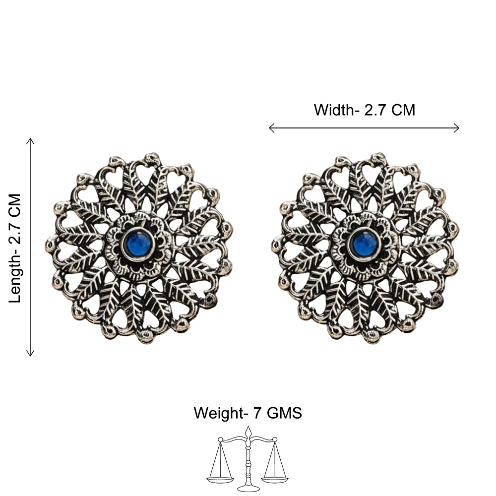 Wildflower oxidised stud earrings (Blue)