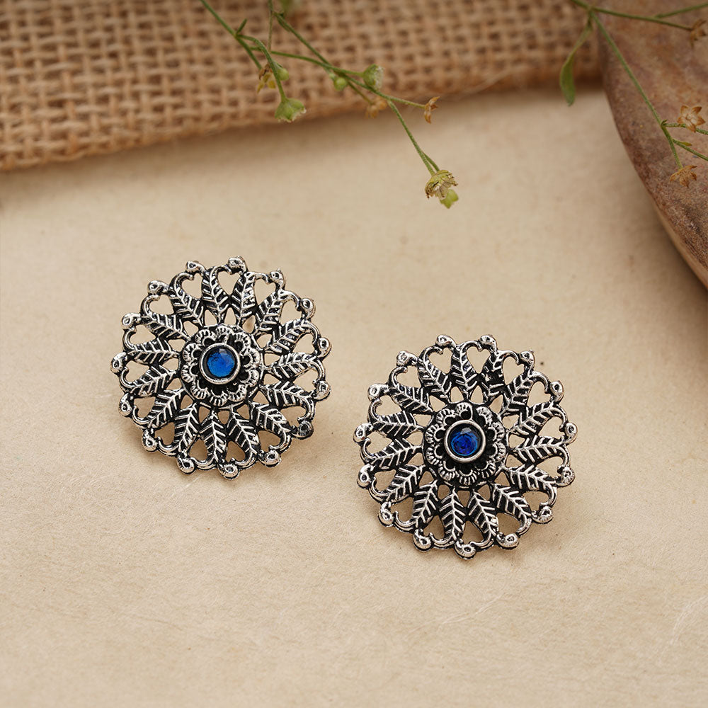 Wildflower oxidised stud earrings (Blue)