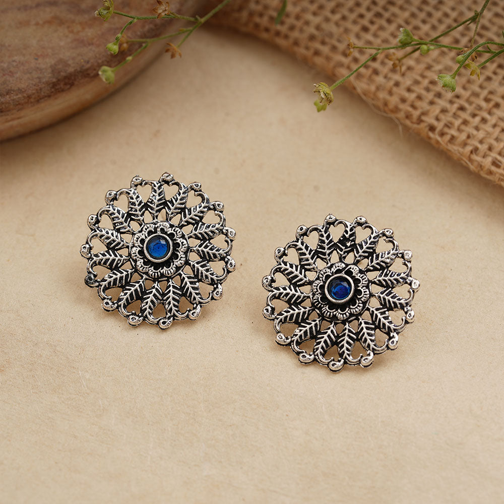 Wildflower oxidised stud earrings (Blue)
