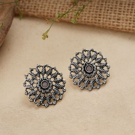Wildflower oxidised stud earrings (Baby Pink)