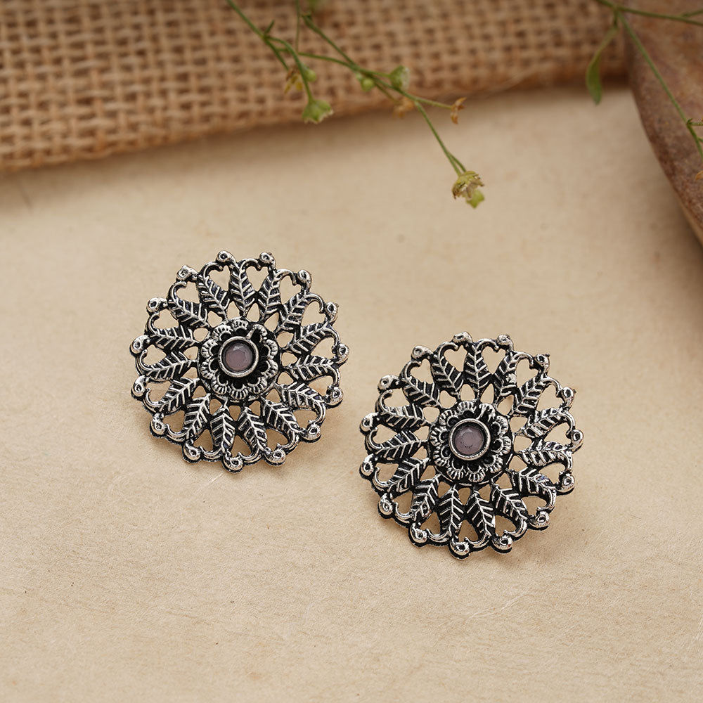 Wildflower oxidised stud earrings (Baby Pink)