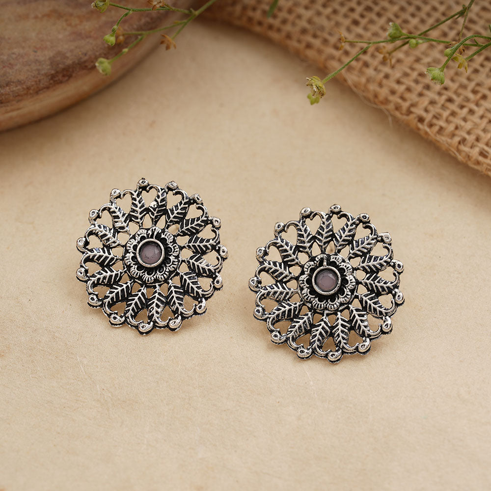 Wildflower oxidised stud earrings (Baby Pink)