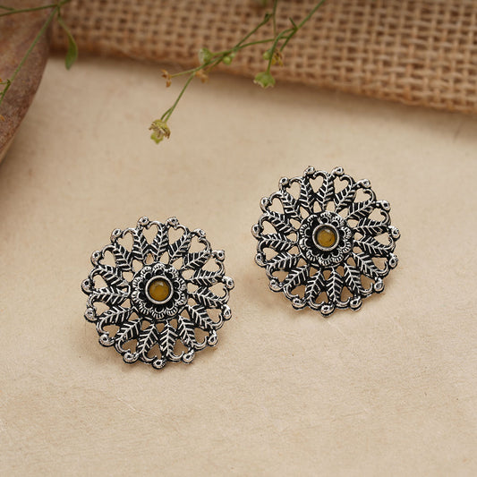 Wildflower oxidised stud earrings (Yellow)